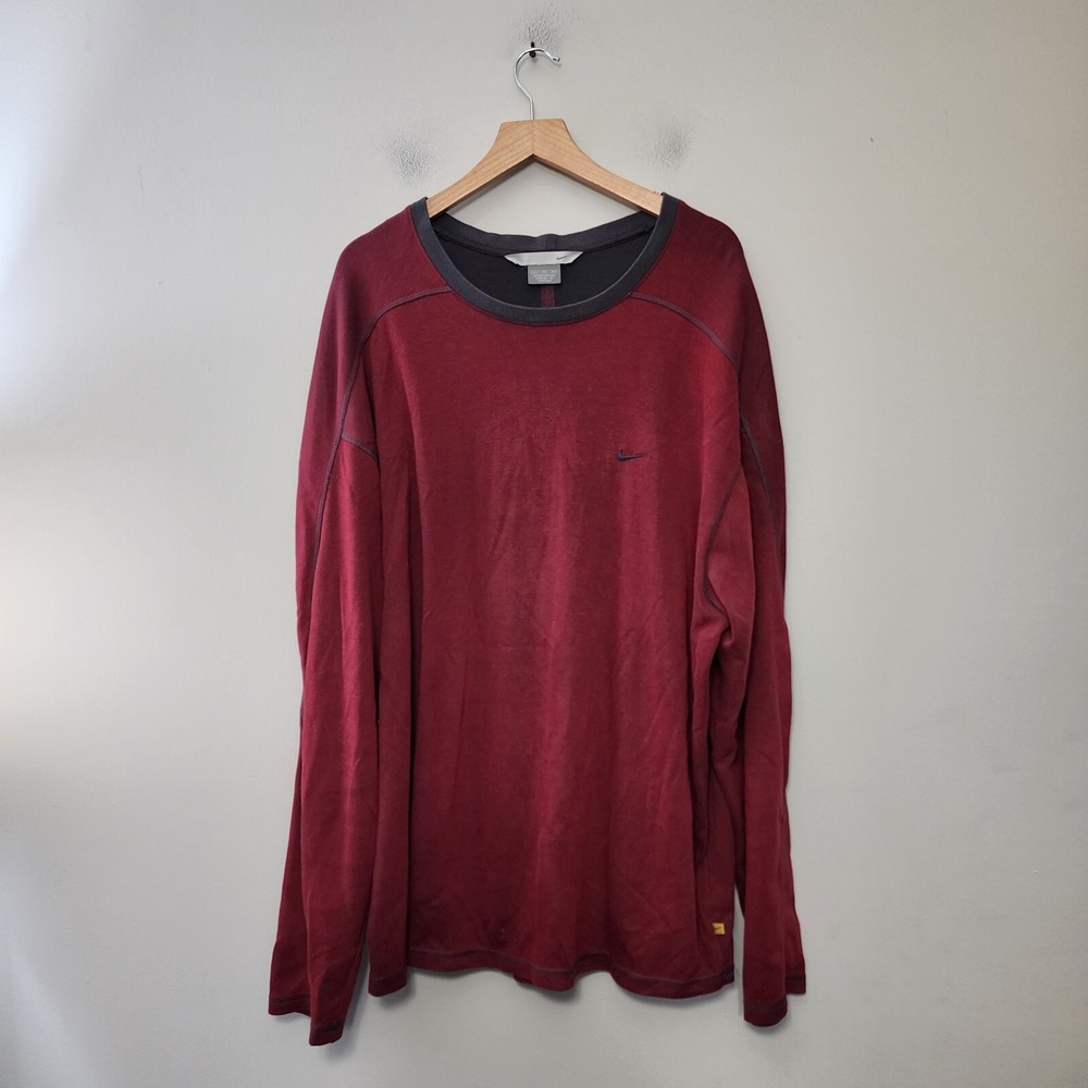 Vintage 00s Nike T Shirt Mens 2XL Red Gray Silver Tag Long Sleeve Swoosh Y2k
